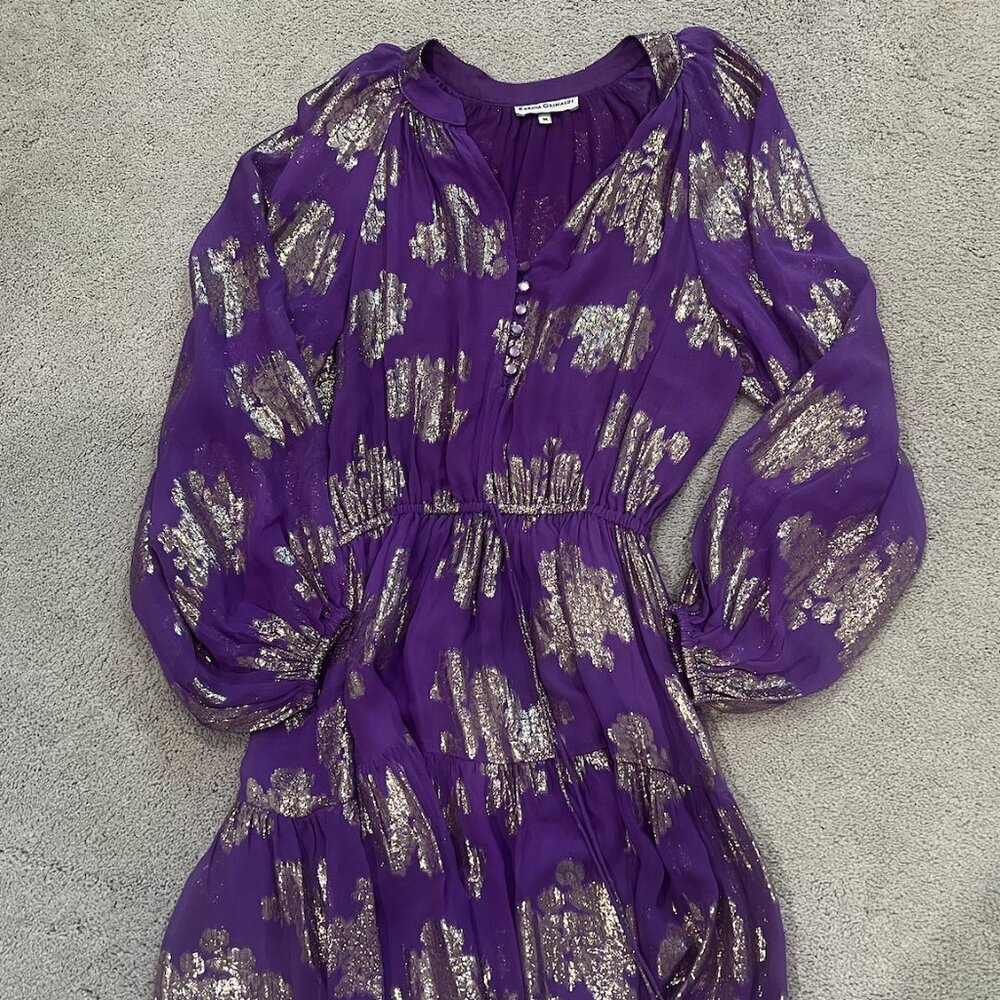 Purple and Gold Karina Grimaldi Dress, Size Medium